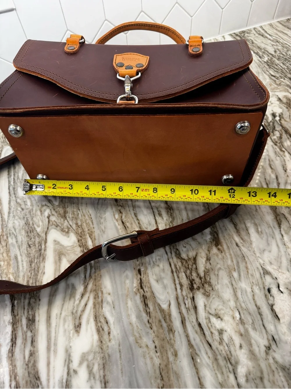 Saddleback Leather Satchel Bag - chestnut Brown with Tan Handles